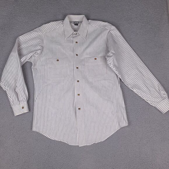 Vintage‎ INC International Concepts Shirt Mens Medium White Blue Striped Cotton - Picture 1 of 14